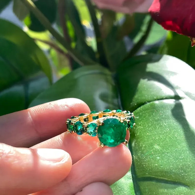 Forest Green 100% Genuine Zambian Emerald Multi Gemstone Ring Band, Handcrafted Masterpiece, Natural Emerald Ring, Emerald Engagement Ring