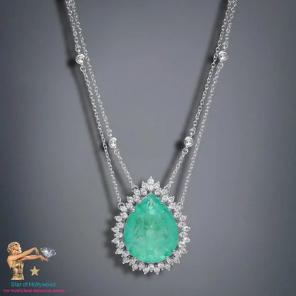 Magnificent Breathtaking Amazonka Mines Natural Paraiba Tourmaline Pear Necklace Luxury Design with double chain