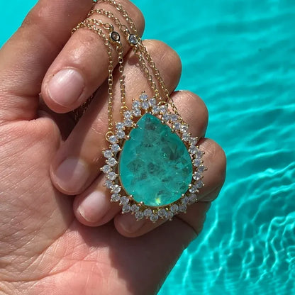 Gold Edition Queen Caribbean Ocean Blue Paraiba Tourmaline Breathtaking Necklace Handcrafted Masterpiece 18K Yellow Gold Vermeil Queen