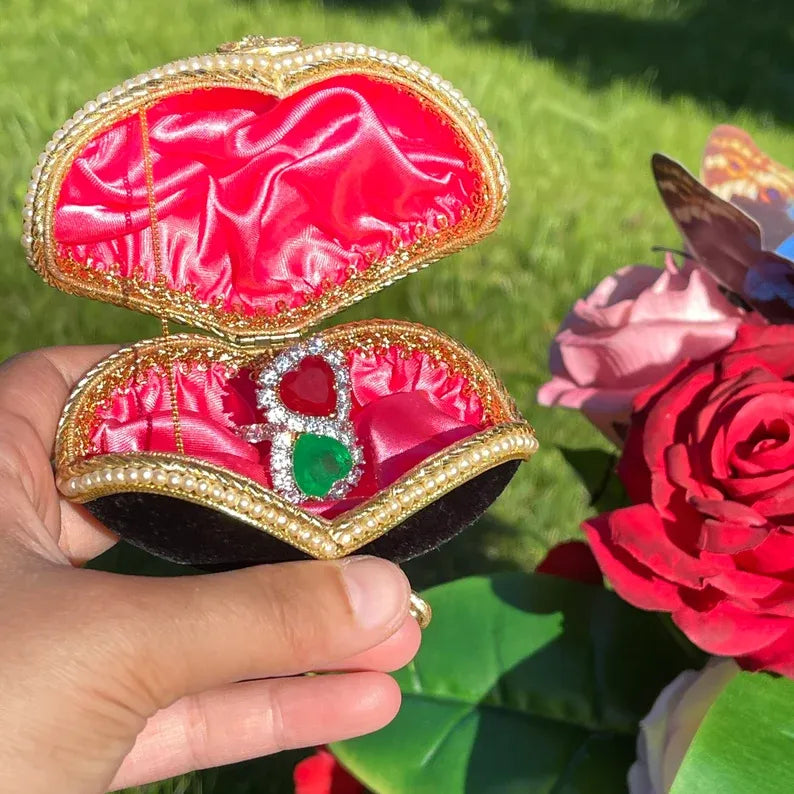 Breathtaking Mother & Daughter, Double Heart, Ruby Emerald and Diamond Ring, July and May Birthstones, Handcrafted Piece, Gift for Her