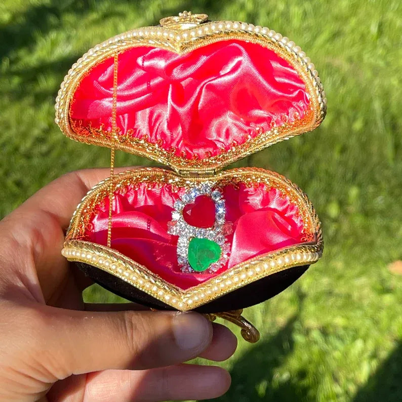 Breathtaking Mother & Daughter, Double Heart, Ruby Emerald and Diamond Ring, July and May Birthstones, Handcrafted Piece, Gift for Her