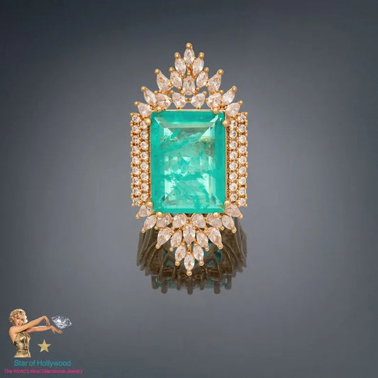 For a Queen, Imperial, Regal Collection, Extra Large Natural Emerald and Diamond Cocktail Statement Ring, May Birthstone, Gift for Her