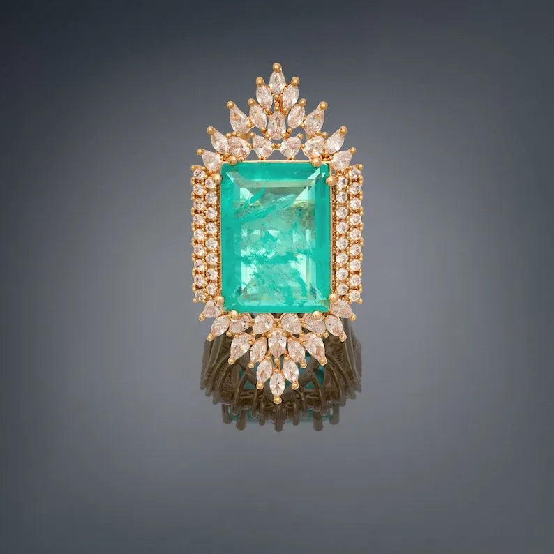 For a Queen, Imperial, Regal Collection, Extra Large Natural Emerald and Diamond Cocktail Statement Ring, May Birthstone, Gift for Her