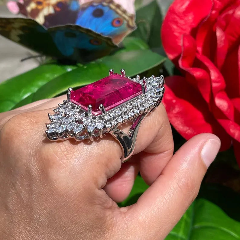 Beyond Luxury, Imperial Elegance, Regal Collection, Extra Large, Mozambique Pink Ruby Diamond Ring, July Birthstone, Ruby Statement Ring