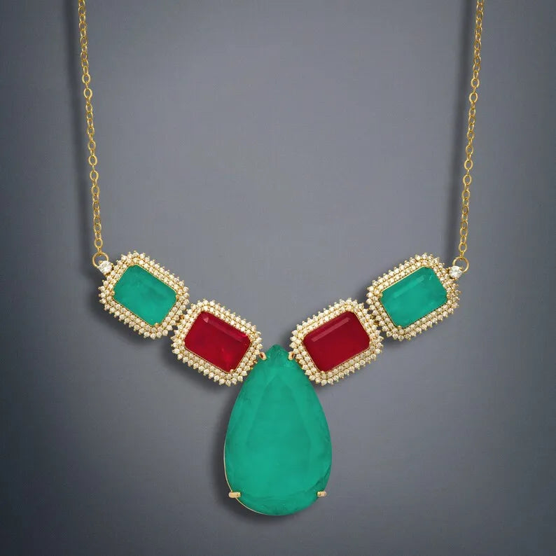 Miraculous Design, Natural Mozambique Pink Ruby, with Colombian Emeralds and Diamonds, 18K Yellow Gold Vermeil