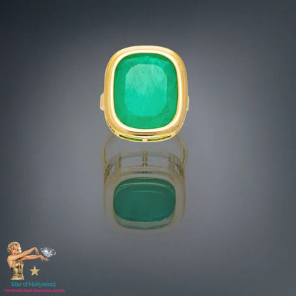 Angelina Jolie Inspired 100% Genuine Colombian Emerald Bezel Ring, 18K Yellow Gold Vermeil, Large Solitaire Emerald Ring, Choose Your Size