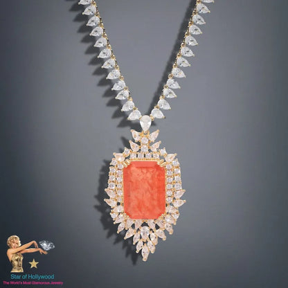 Magnificent Natural Orange Spessartite Garnet Necklace, with Austrian Crystals, Crafted in 18K Yellow Gold Vermeil, Glamorous Marvellous