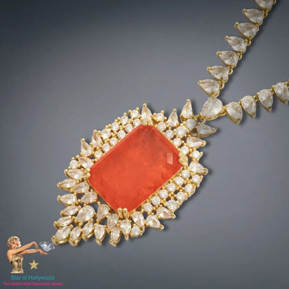 Magnificent Natural Orange Spessartite Garnet Necklace, with Austrian Crystals, Crafted in 18K Yellow Gold Vermeil, Glamorous Marvellous