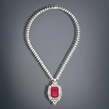 Mesmerizing Natural Hot Pink Mozambique Ruby Necklace, with Austrian Crystals, Crafted in 925 Sterling Silver, Glorious Necklace