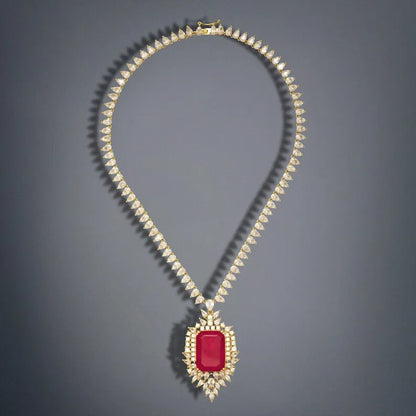 Regal Collection, Imperial Elegance Natural Fuchsia Pink Ruby Necklace Mozambique Ruby Charm Ruby Collar, Crafted in 18K Yellow Gold Vermeil