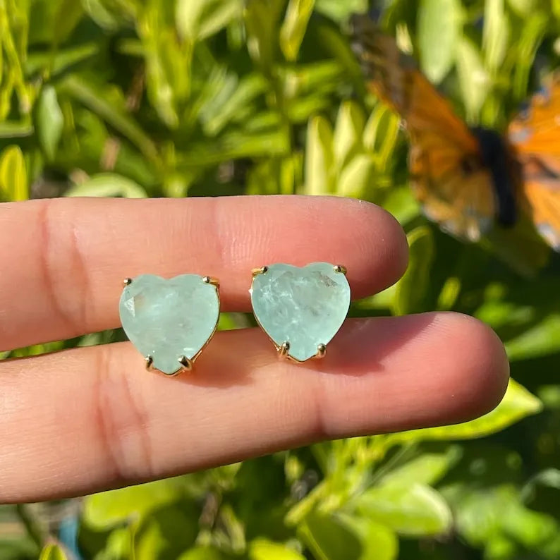 Stunning Aquamarine Heart Stud Earrings, Large Studs, Aquamarine March Birthstone, Dainty Earrings, Available in Gold and Sterling Silver