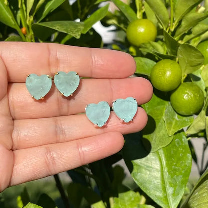 Stunning Aquamarine Heart Stud Earrings, Large Studs, Aquamarine March Birthstone, Dainty Earrings, Available in Gold and Sterling Silver