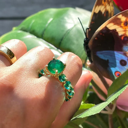 Forest Green 100% Genuine Zambian Emerald Multi Gemstone Ring Band, Handcrafted Masterpiece, Natural Emerald Ring, Emerald Engagement Ring