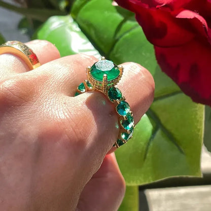 Top Quality 100% Genuine Dark Forest Green Zambian Emerald Multi Gemstone Ring Band, Handcrafted Masterpiece, Natural Emerald Ring, 18K Gold