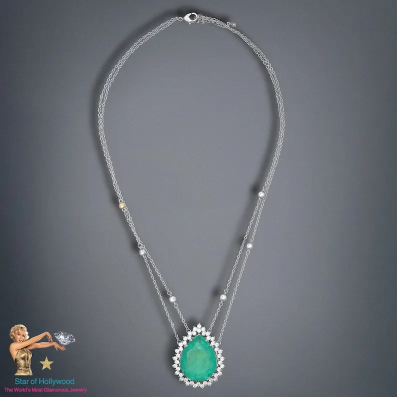 Magnificent Breathtaking Amazonka Mines Natural Paraiba Tourmaline Pear Necklace Luxury Design with double chain