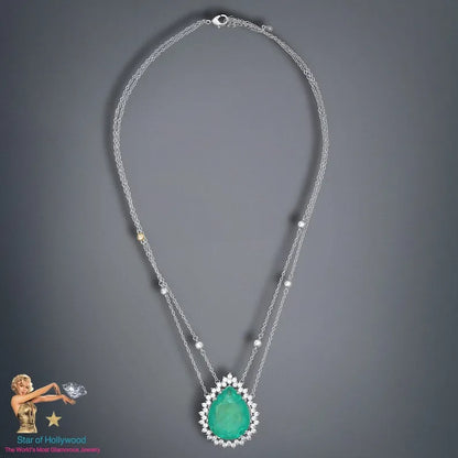 Magnificent Breathtaking Amazonka Mines Natural Paraiba Tourmaline Pear Necklace Luxury Design with double chain