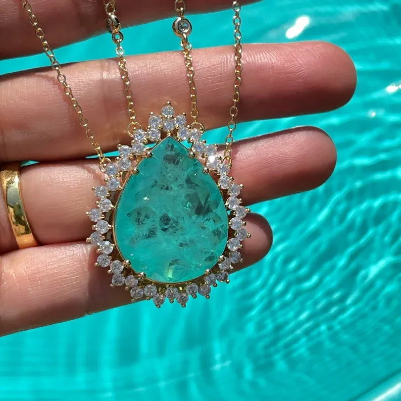 Gold Edition Queen Caribbean Ocean Blue Paraiba Tourmaline Breathtaking Necklace Handcrafted Masterpiece 18K Yellow Gold Vermeil Queen