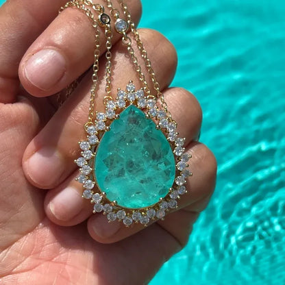 Gold Edition Queen Caribbean Ocean Blue Paraiba Tourmaline Breathtaking Necklace Handcrafted Masterpiece 18K Yellow Gold Vermeil Queen