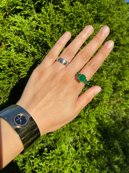 100% Natural Dark Forest Green Zambian Emerald Multi Gemstone Ring Band, Handcrafted Masterpiece, Natural Emerald Ring, 18K Gold Vermeil