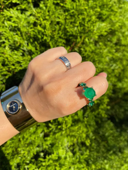 100% Natural Dark Forest Green Zambian Emerald Multi Gemstone Ring Band, Handcrafted Masterpiece, Natural Emerald Ring, 18K Gold Vermeil