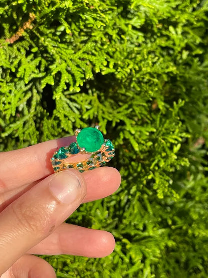 100% Natural Dark Forest Green Zambian Emerald Multi Gemstone Ring Band, Handcrafted Masterpiece, Natural Emerald Ring, 18K Gold Vermeil