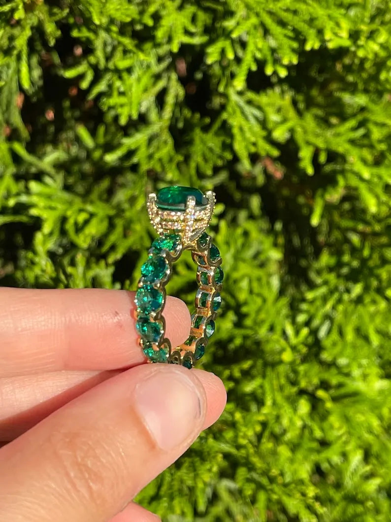 100% Natural Dark Forest Green Zambian Emerald Multi Gemstone Ring Band, Handcrafted Masterpiece, Natural Emerald Ring, 18K Gold Vermeil