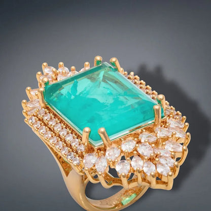 For a Queen, Imperial, Regal Collection, Extra Large Natural Emerald and Diamond Cocktail Statement Ring, May Birthstone, Gift for Her