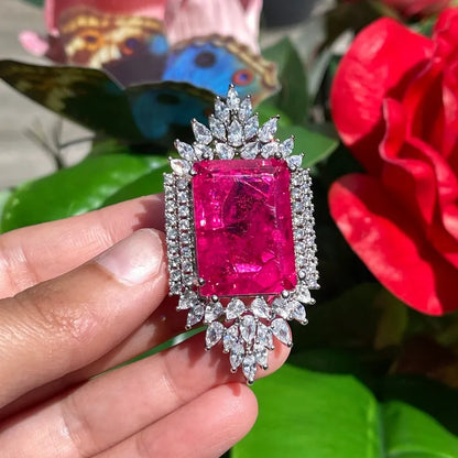 Beyond Luxury, Imperial Elegance, Regal Collection, Extra Large, Mozambique Pink Ruby Diamond Ring, July Birthstone, Ruby Statement Ring