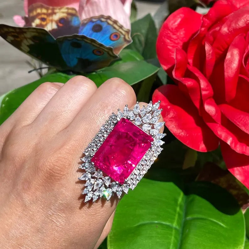 Beyond Luxury, Imperial Elegance, Regal Collection, Extra Large, Mozambique Pink Ruby Diamond Ring, July Birthstone, Ruby Statement Ring