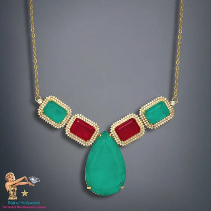 Miraculous Design, Natural Mozambique Pink Ruby, with Colombian Emeralds and Diamonds, 18K Yellow Gold Vermeil