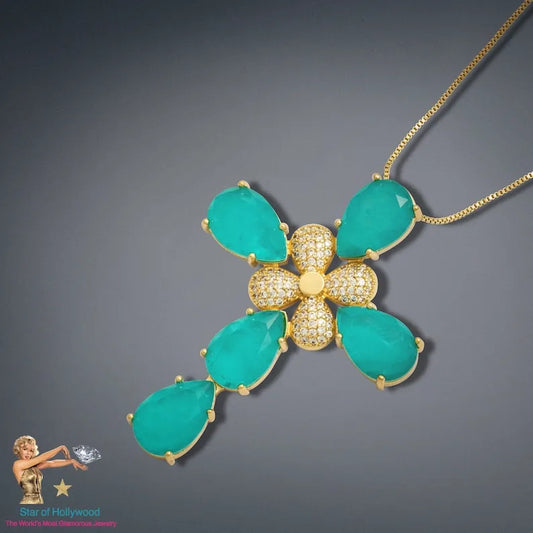 Mesmerizing Ocean Blue, Paraiba Tourmaline Cross Necklace, Luxury Cross Pendant, Large Cross Statement Necklace, Gifts for Her, Mothers Day