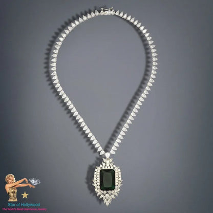 Imperial Elegance, Emerald and Diamond Charm Crystal Necklace, Emerald Collar, Luxury Necklace, 925 Sterling Silver Necklace