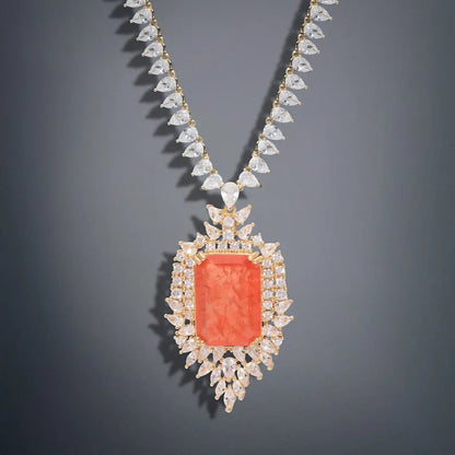 Magnificent Natural Orange Spessartite Garnet Necklace, with Austrian Crystals, Crafted in 18K Yellow Gold Vermeil, Glamorous Marvellous