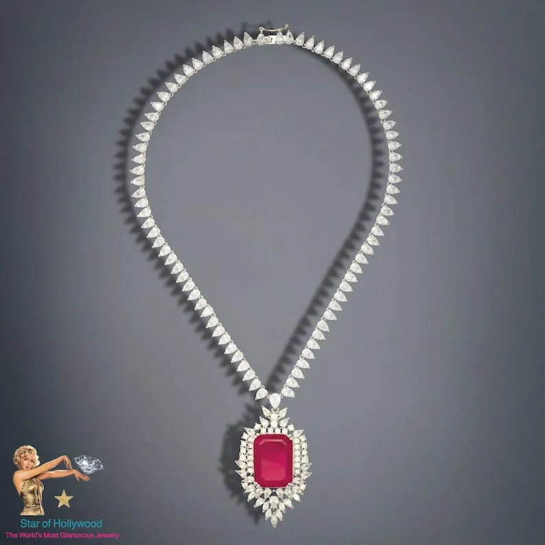 Mesmerizing Natural Hot Pink Mozambique Ruby Necklace, with Austrian Crystals, Crafted in 925 Sterling Silver, Glorious Necklace