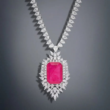 Mesmerizing Natural Hot Pink Mozambique Ruby Necklace, with Austrian Crystals, Crafted in 925 Sterling Silver, Glorious Necklace