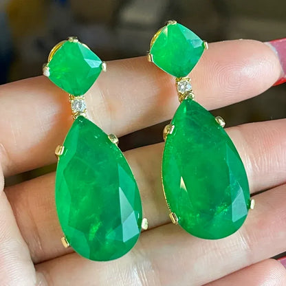 Angelina Jolie Inspired, Celebrity Hollywood Star, 100% Natural Vibrant Green Emerald Earrings, 18K Yellow Gold Vermeil, Emerald Jewels