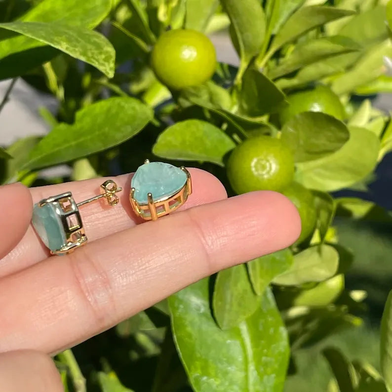 Stunning Aquamarine Heart Stud Earrings, Large Studs, Aquamarine March Birthstone, Dainty Earrings, Available in Gold and Sterling Silver