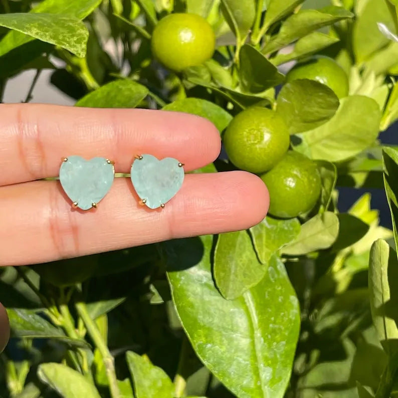 Stunning Aquamarine Heart Stud Earrings, Large Studs, Aquamarine March Birthstone, Dainty Earrings, Available in Gold and Sterling Silver