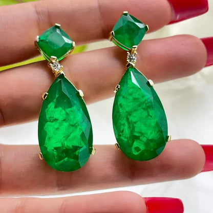 Angelina Jolie Inspired, Celebrity Hollywood Star, 100% Natural Vibrant Green Emerald Earrings, 18K Yellow Gold Vermeil, Emerald Jewels