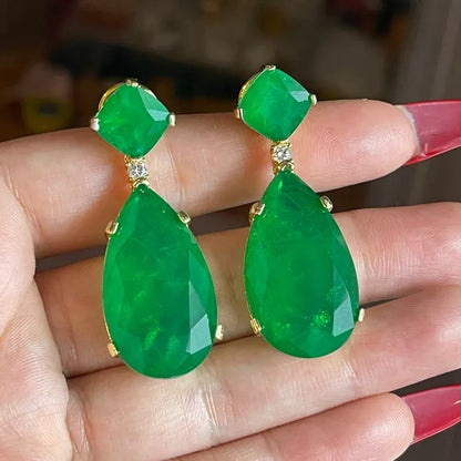 Angelina Jolie Inspired, Celebrity Hollywood Star, 100% Natural Vibrant Green Emerald Earrings, 18K Yellow Gold Vermeil, Emerald Jewels