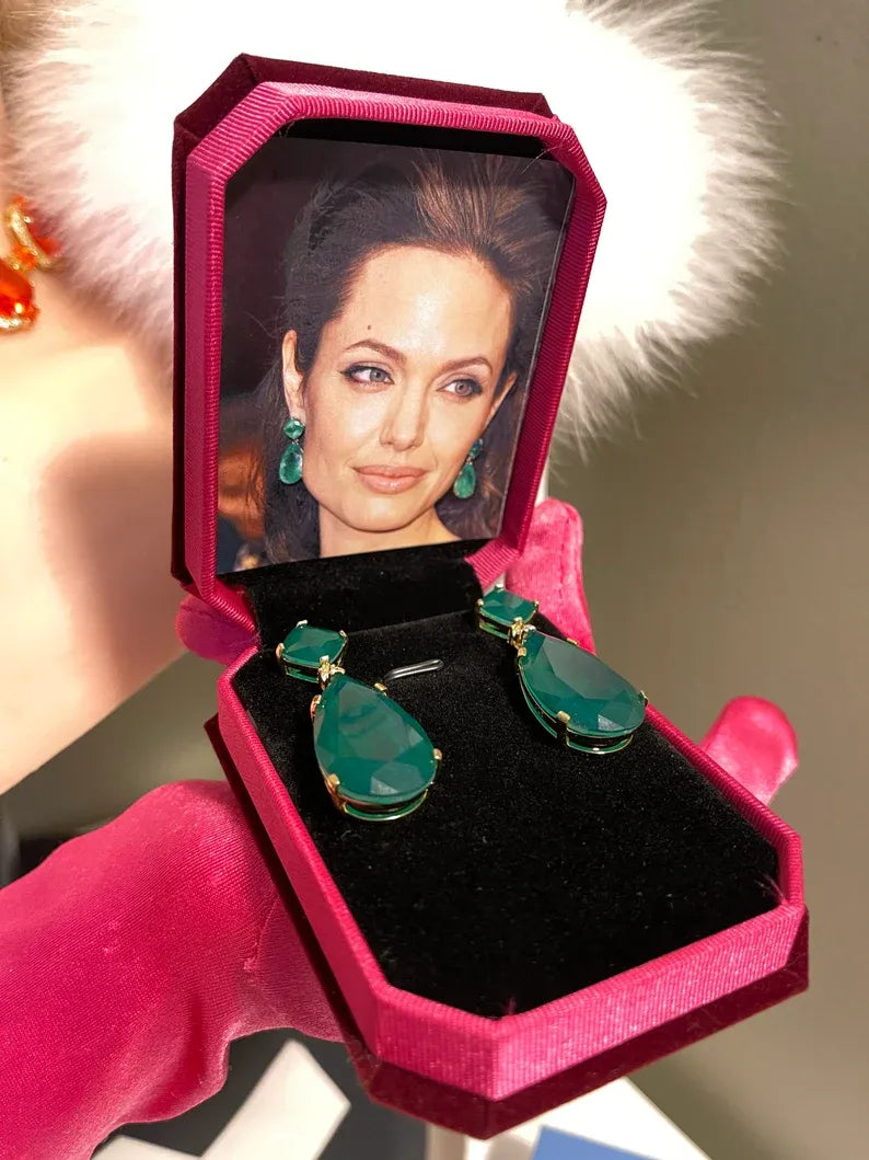 Angelina Jolie Inspired, Famous Hollywood Star, 100% Natural Vibrant Green Zambian Emerald Earrings, 18K Yellow Gold Vermeil, Angelina Style