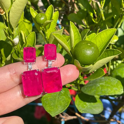 Mesmerizing Glowing Natural Mozambique Fuchsia Pink Ruby Dangle and Drop Earrings, Ruby July Birthstone, Beautiful Gift