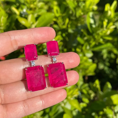 Mesmerizing Glowing Natural Mozambique Fuchsia Pink Ruby Dangle and Drop Earrings, Ruby July Birthstone, Beautiful Gift