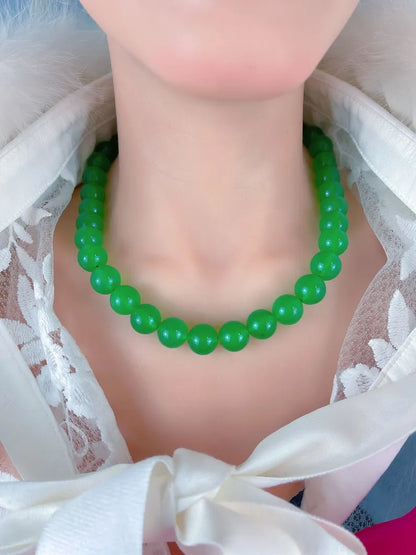 Icy Emerald Imperial Natural Apple Green Jade Beaded Necklace, Miss Jadeite, Handmade Necklace, Beaded, Limited Edition