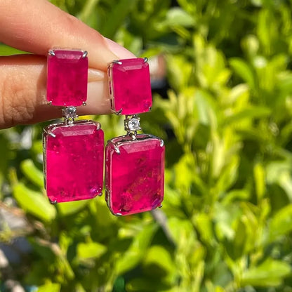 Mesmerizing Glowing Natural Mozambique Fuchsia Pink Ruby Dangle and Drop Earrings, Ruby July Birthstone, Beautiful Gift