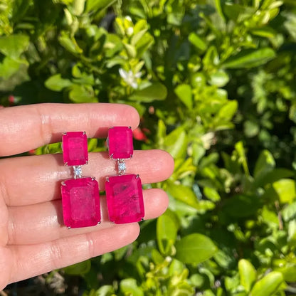 Mesmerizing Glowing Natural Mozambique Fuchsia Pink Ruby Dangle and Drop Earrings, Ruby July Birthstone, Beautiful Gift