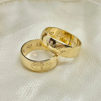 Royalty King and Queen Personalized Wedding Bands in 18K Solid Italian Gold, Designer Masterpiece Wedding Band Set, For Him and Her Set of 2