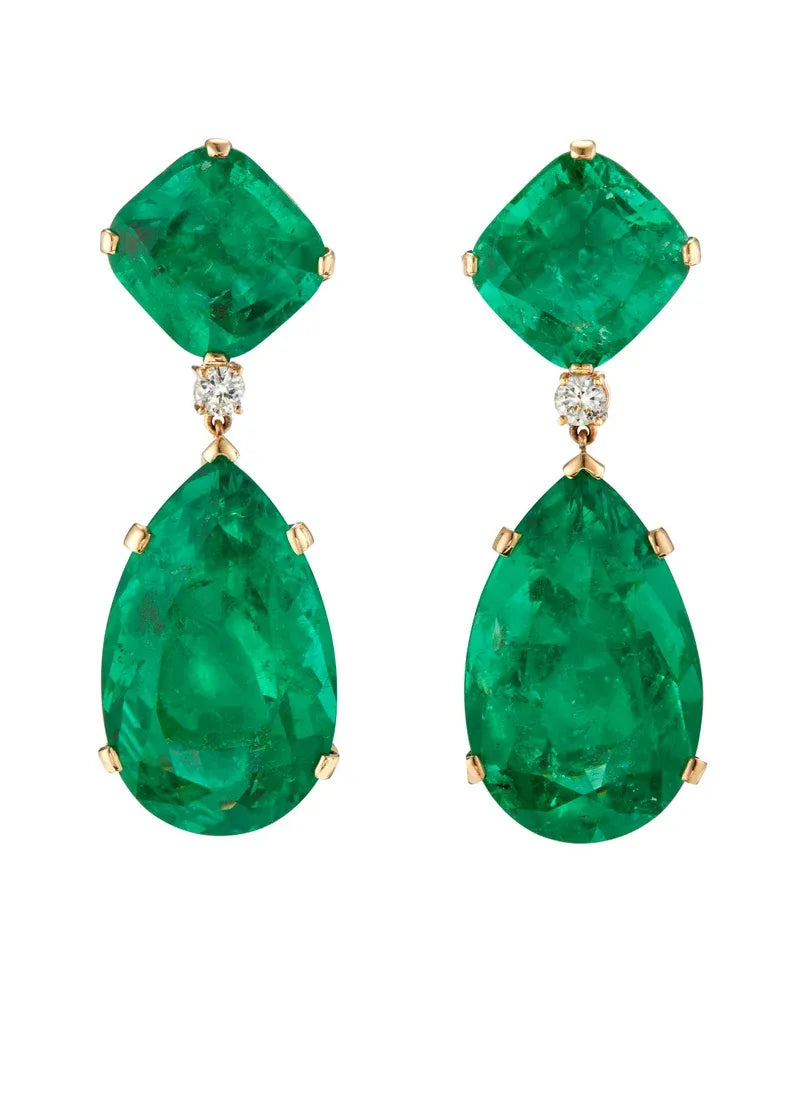 Celebrity Angelina Jolie Inspired, Famous Hollywood Star 100% Natural Vibrant Green Emerald Earrings 18K Yellow Gold Vermeil, Emerald Jewels