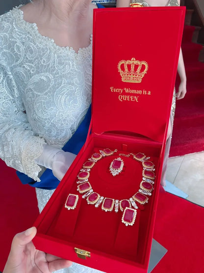 Every Women is a Queen, Limited Edition. Ruby & Diamond Jewelry Set, Inspired by our Beloved Queen, Royal Memorabilia Comes with Golden Coin