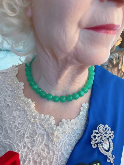 Queen’s Imperial Natural Burmese Jade Bead Necklace, Handcrafted Masterpiece, Apple Green Ice Jadeite Emerald Necklace, Miss Jadeite Grade A